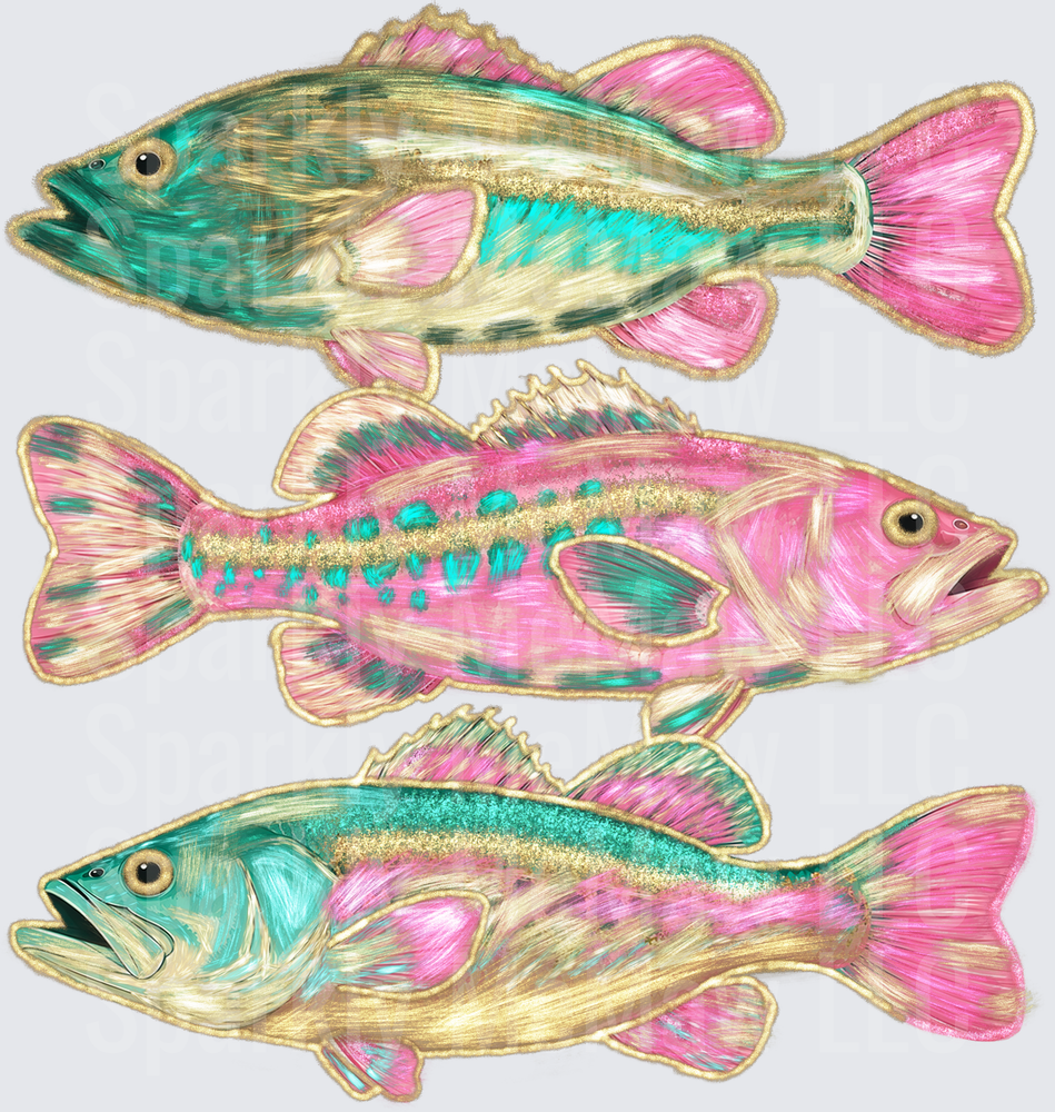 Colorful Holographic Fish Trio with Pink and Teal Fins UV DTF Decal