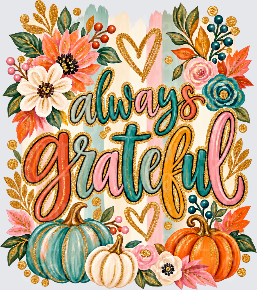 Always Grateful Fall Floral Pumpkins is a DTF Transfer for Fabrics