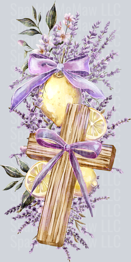 Lavender Lemons and Cinnamon Sticks with Purple Bow UV DTF Decal