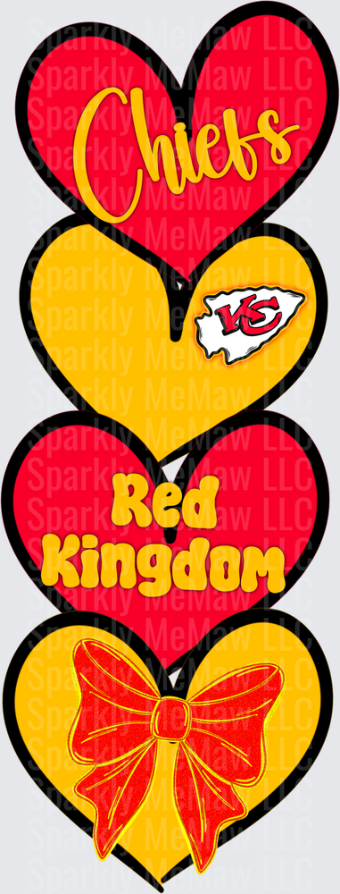 Kansas City Chiefs Red Kingdom Stacked Hearts with Bow DTF Transfer for Fabric