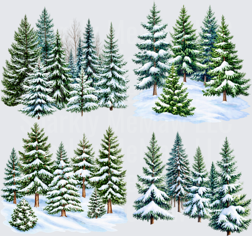 Watercolor Snow Pine Forest Trees is a 10x10 Cut and stick uv Sheet