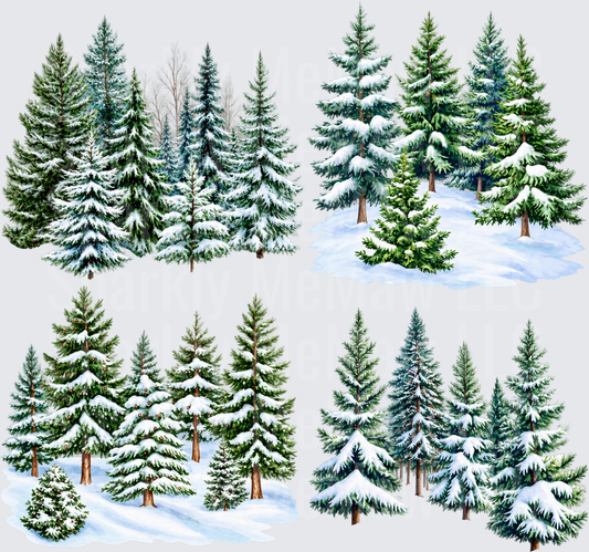 Watercolor Snow Pine Forest Trees is a 10x10 Cut and stick uv Sheet