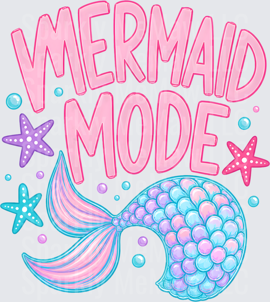 Mermaid Mode Pink Holographic Tail with Starfish and Bubbles UV DTF Decal