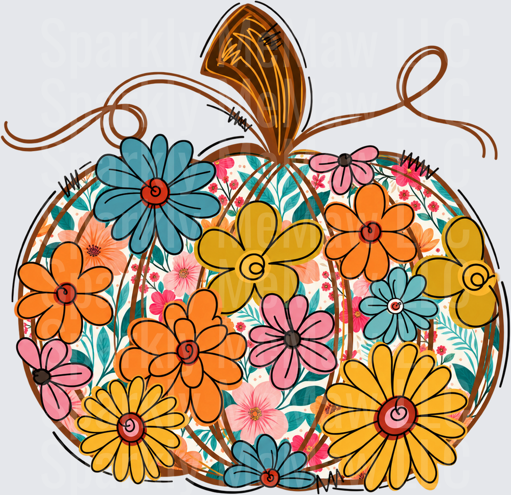 Floral Pumpkin Fall UV DTF Decal