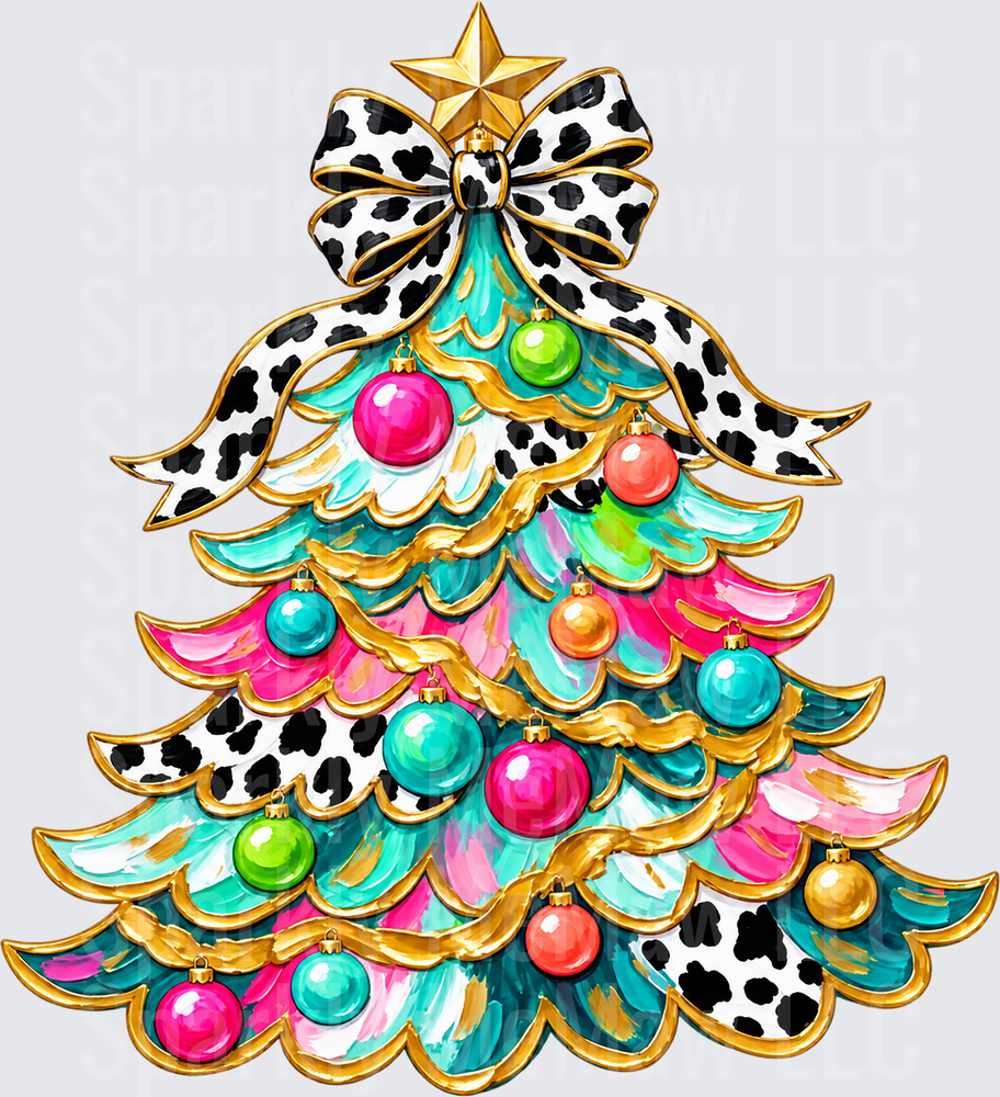 Boho Cow Print Christmas Tree UV DTF Decal
