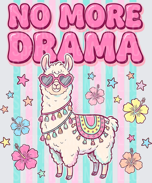 No More Drama Llama with Heart Sunglasses and Tropical Flowers UV DTF Decal