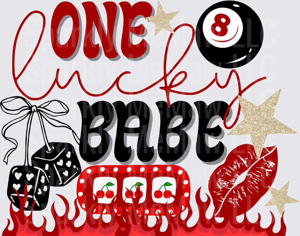 One Lucky Babe Casino Gambling Design with Dice Slot Machine and Lips UV DTF Decal