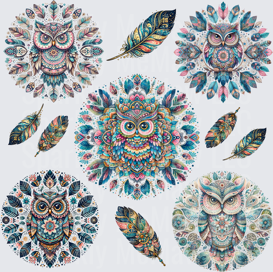 Boho Mandala Owl Bundle 10x10 inch sheet