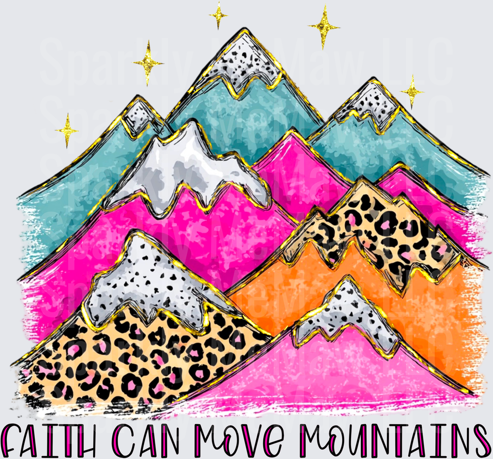 Faith Can Move Mountains Colorful Leopard Print Mountain Range with Stars UV DTF Decal