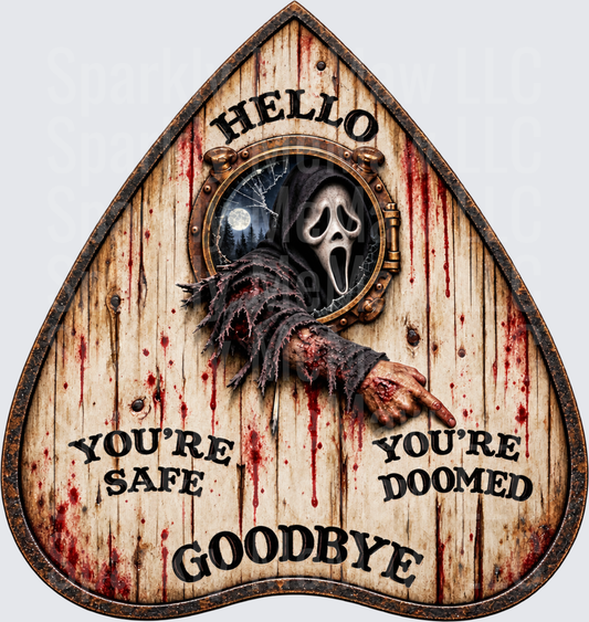 Ghostface Ouija Planchette Horror this is a UV DTF Decal