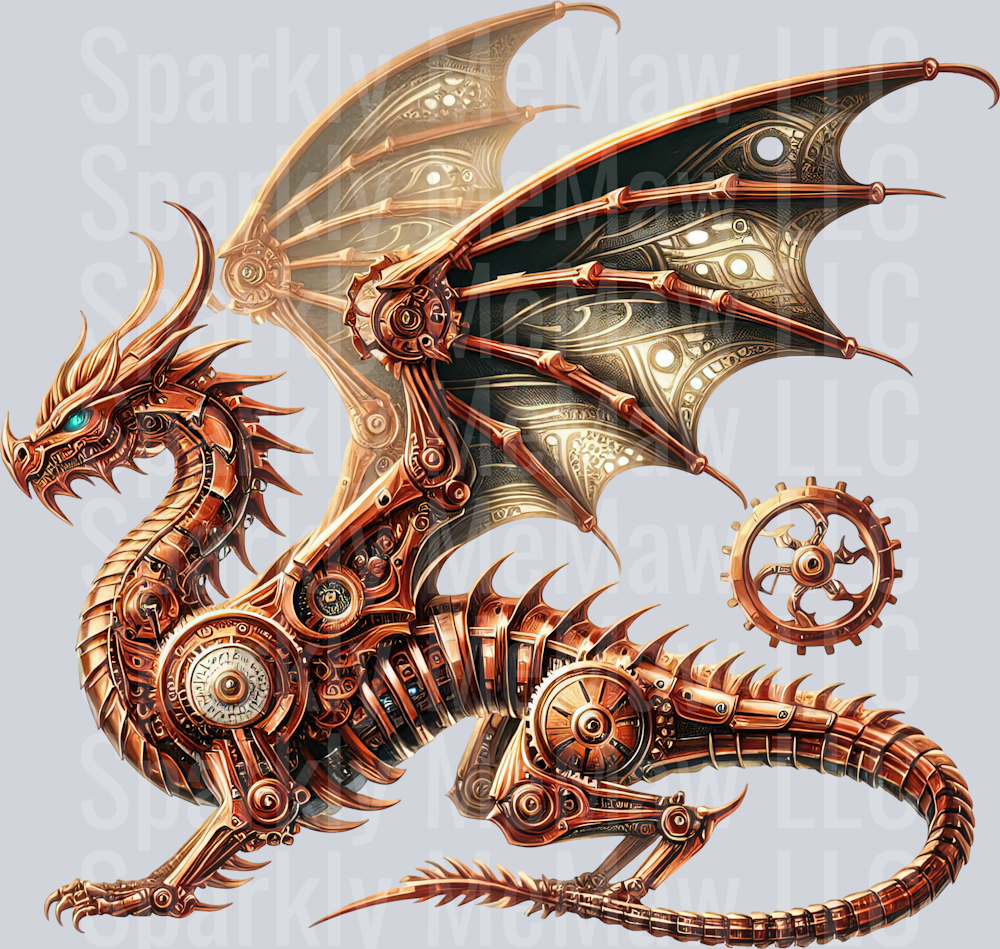 34 Steampunk Dragon UV DTF Clip Art Decal