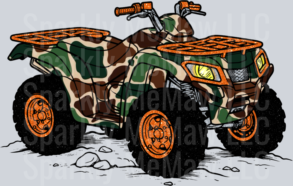 Camouflage ATV Four Wheeler with Orange Accents UV DTF Decal