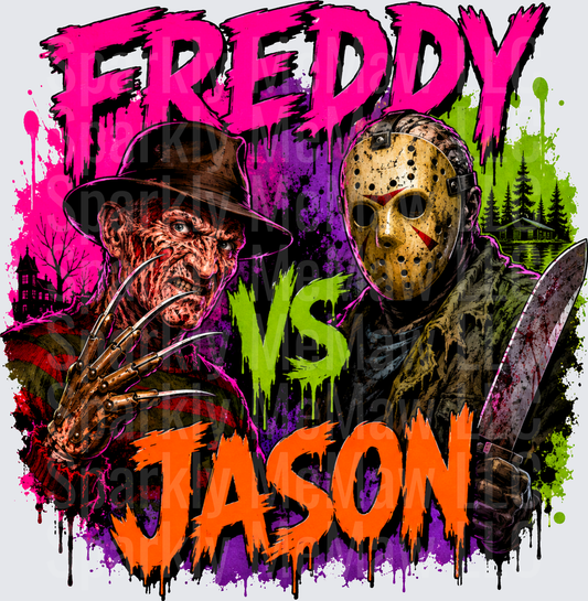 Freddy Krueger vs Jason Voorhees Horror Icons Neon Drip Graphic DTF Transfer for Fabrics