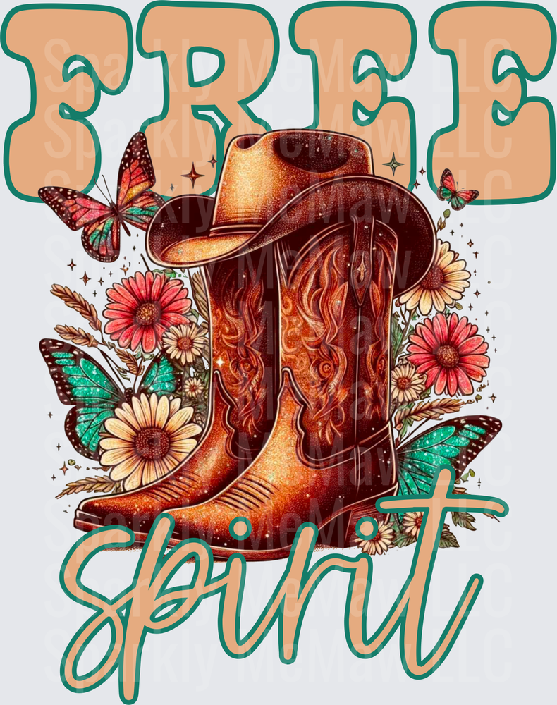 Free Spirit Western Boots with Butterflies and Wildflowers UV DTF Decal