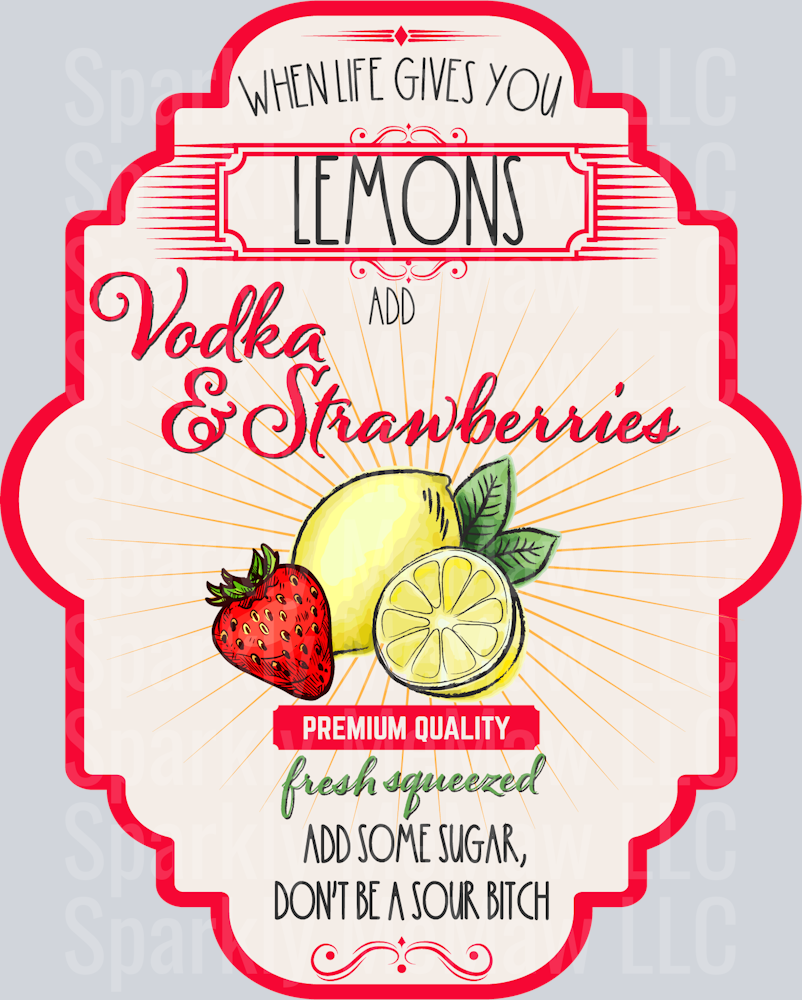 Lemonade and strawberries and vodka Label-02 UV DTF Decal