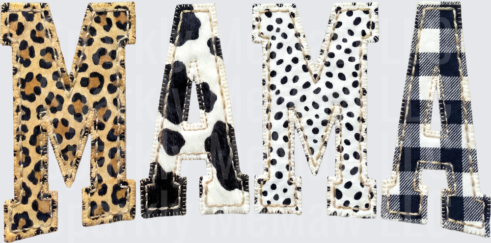 MAMA Letters in Leopard Print Cow Print Polka Dots Buffalo Plaid Pattern UV DTF Decal