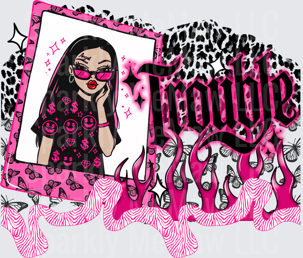 Trendy Girl Selfie Mirror Pink Leopard Print Flames UV DTF Decal