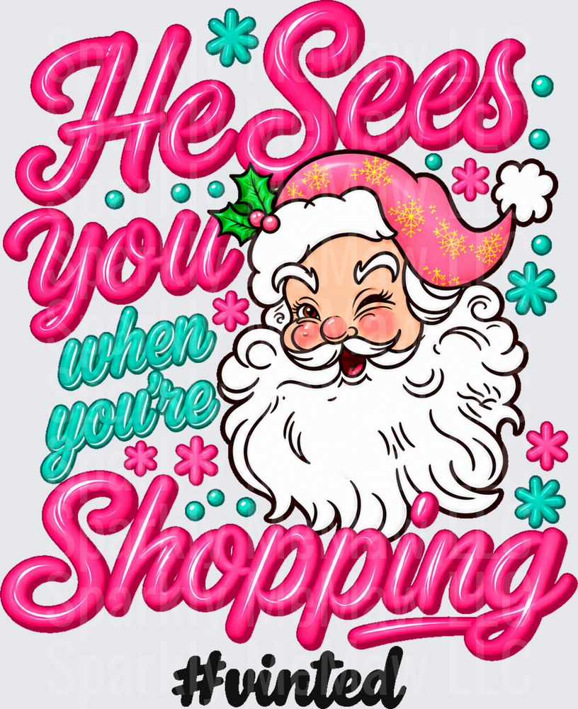 Winking Santa He Sees You Shopping UV DTF Decal