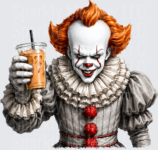 Pennywise IT Clown Holding Iced Coffee DTF Transfer
