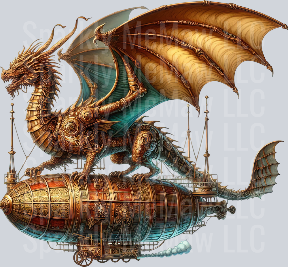 65 Steampunk Dragon UV DTF Clip Art Decal