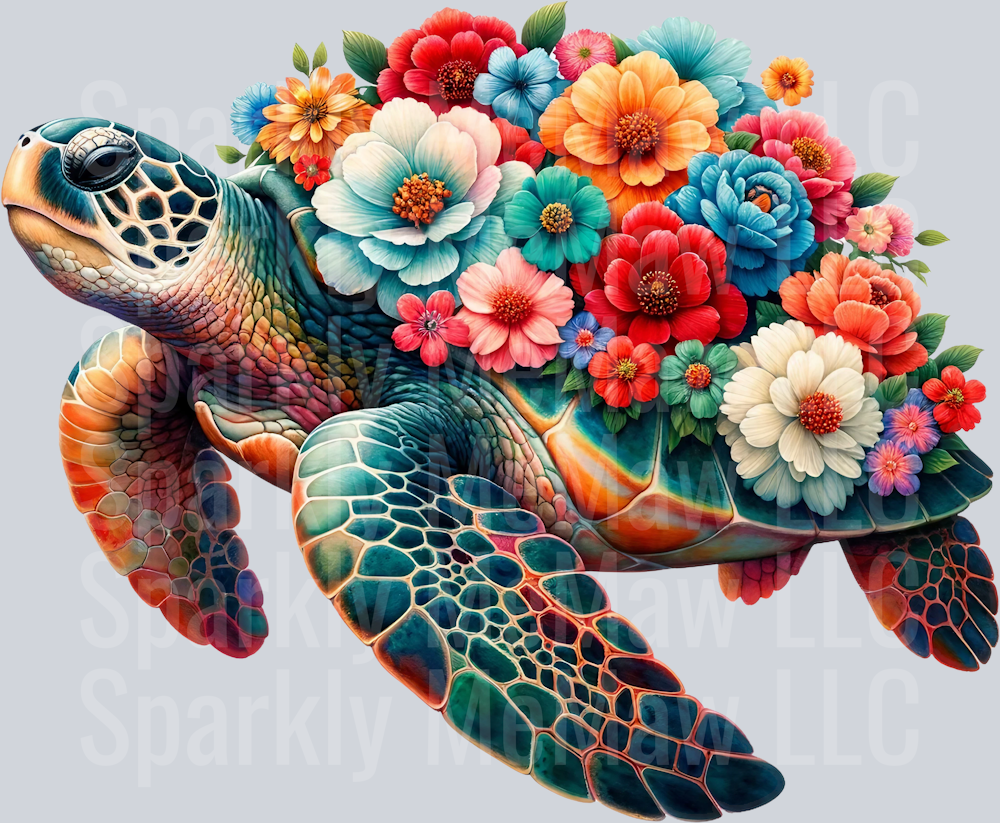 floral turtle 15 Clip Art UV DTF Decal