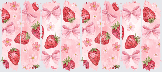 Sweet Pink Strawberries and Bows Pattern UV DTF 16 oz Wrap