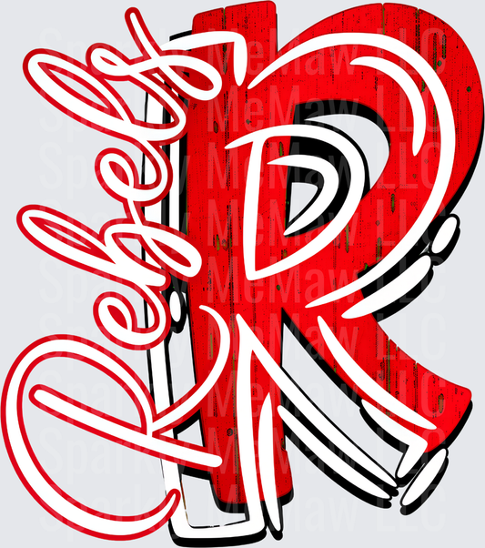 Red Rebels Bold Letter R Script Typography Layered Design uv dtf decal