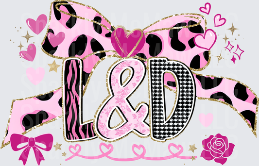 L&D Pink Leopard Print Gold Glitter Bow Hearts and Roses UV DTF Decal