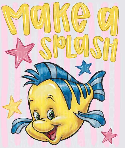 Make a Splash Flounder from The Little Mermaid with Colorful Stars DTF Transfer for Fabric