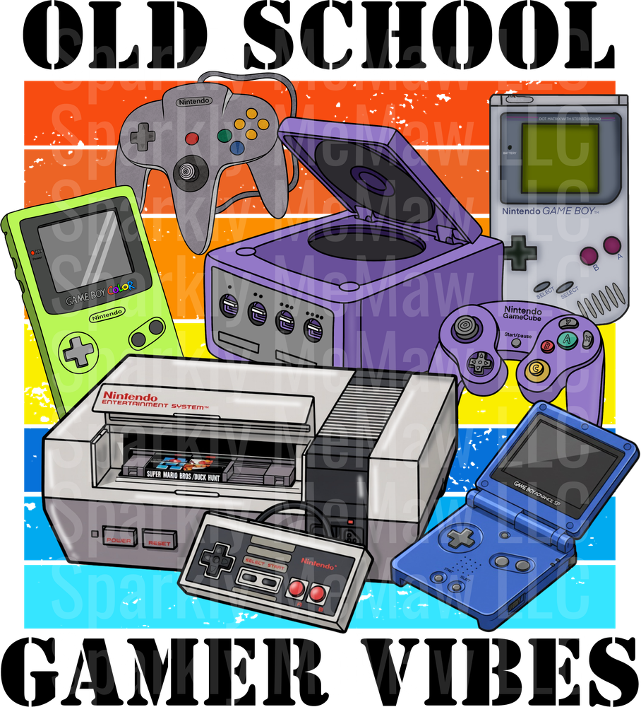 Old School Gamer Vibes Retro Nintendo Gaming Console Collection UV DTF Decal