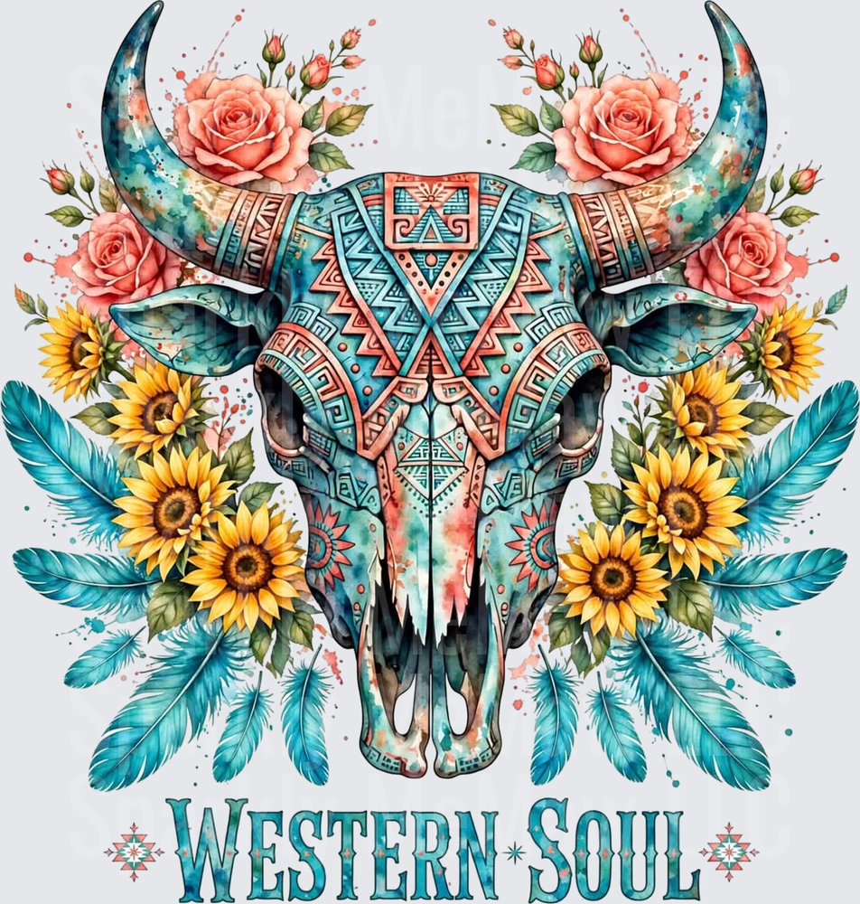 Western Soul Aztec Bull Skull UV DTF Decal