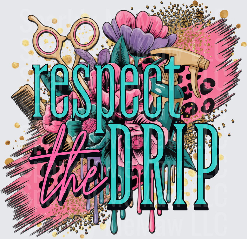 Respect the Drip Hair Stylist Scissors Flowers Leopard Print UV DTF Decal