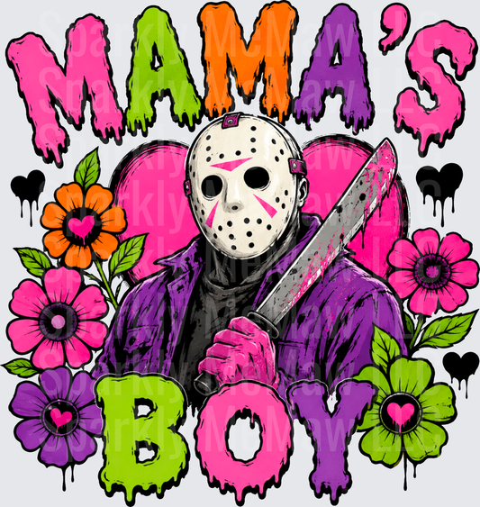 UV DTF Decal Jason Voorhees Mama's Boy Friday the 13th Horror Floral Colorful Drip Design