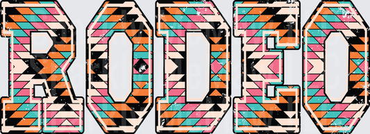 RODEO Text with Colorful Geometric Triangle Pattern UV DTF Decal