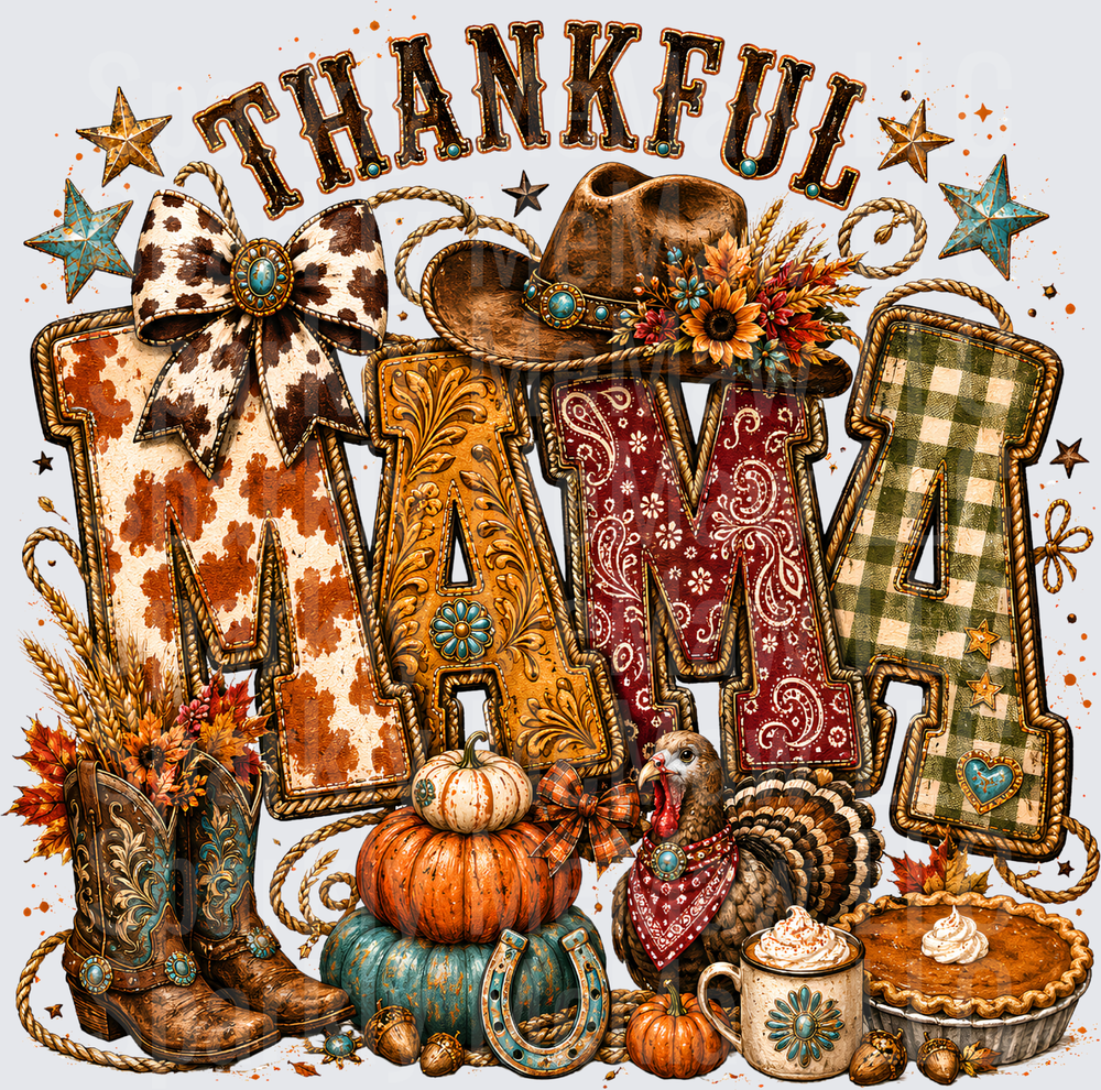 Thankful Mama Western Thanksgiving DTF Transfer for fabrics