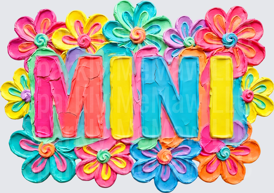 Colorful MINI Text with Vibrant Daisy Flowers UV DTF Decal