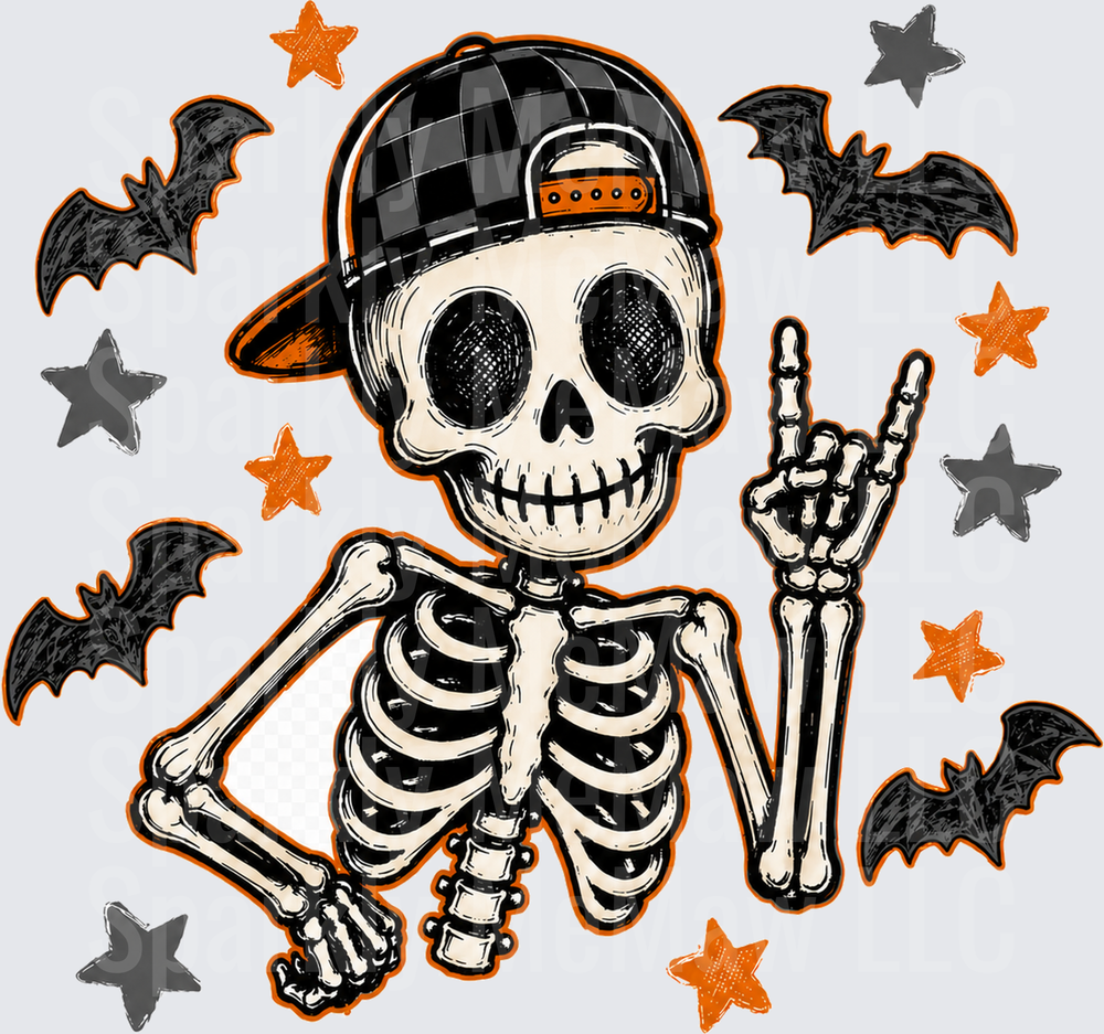 Cool Skeleton Rock On Halloween UV DTF Decal