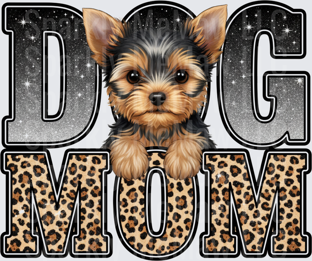 Yorkshire Terrier Puppy Dog Mom Leopard Print Sparkly Galaxy UV DTF Decal