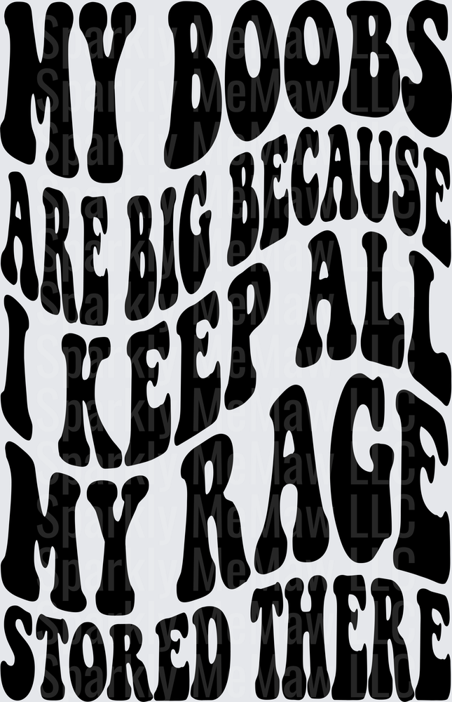 My Boobs Are Big Because I Keep All My Rage Stored There DTF Transfer for Fabric