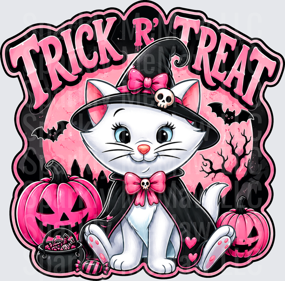Trick R Treat Halloween Witch Cat UV DTF Decal