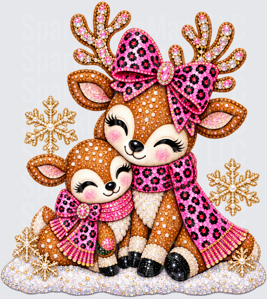 Mama and Baby Reindeer Rhinestone Christmas UV DTF Decal