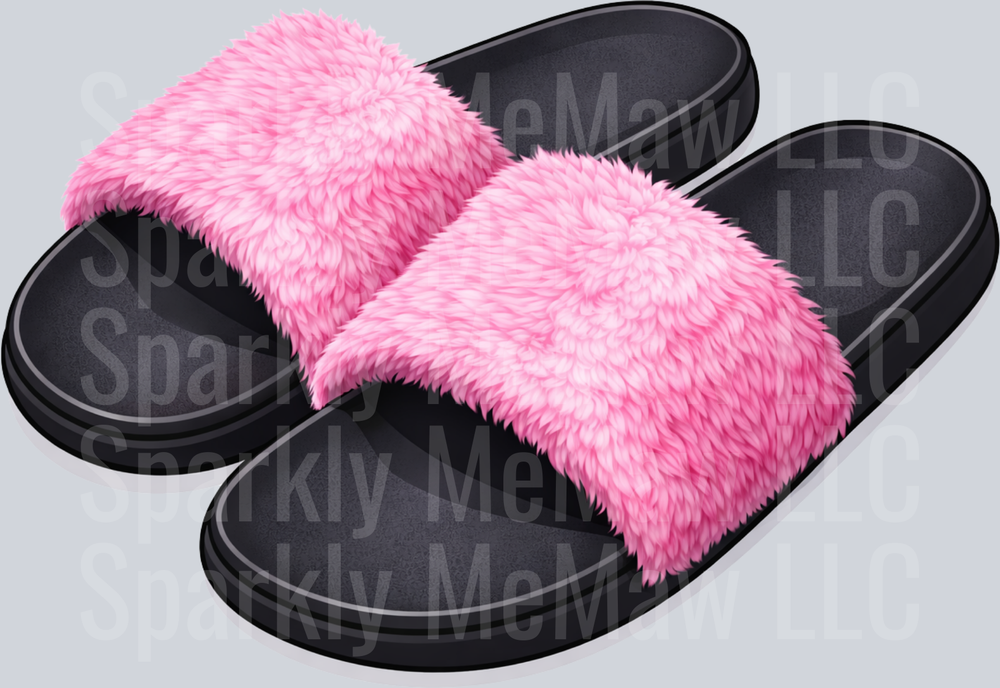 Pink Fuzzy Slides with Black Soles UV DTF Decal