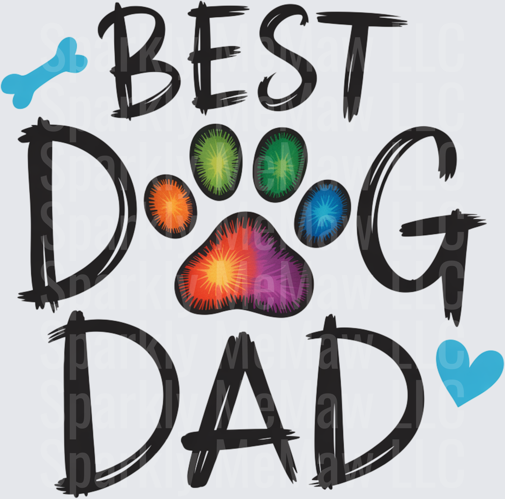 Best Dog Dad Rainbow Paw Print with Blue Heart and Bone UV DTF Decal