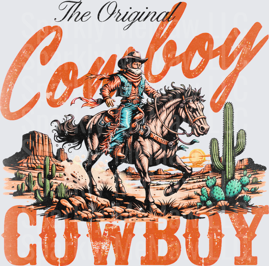 The Original Cowboy Riding Horseback Through Desert Sunset Western UV DTF Decal