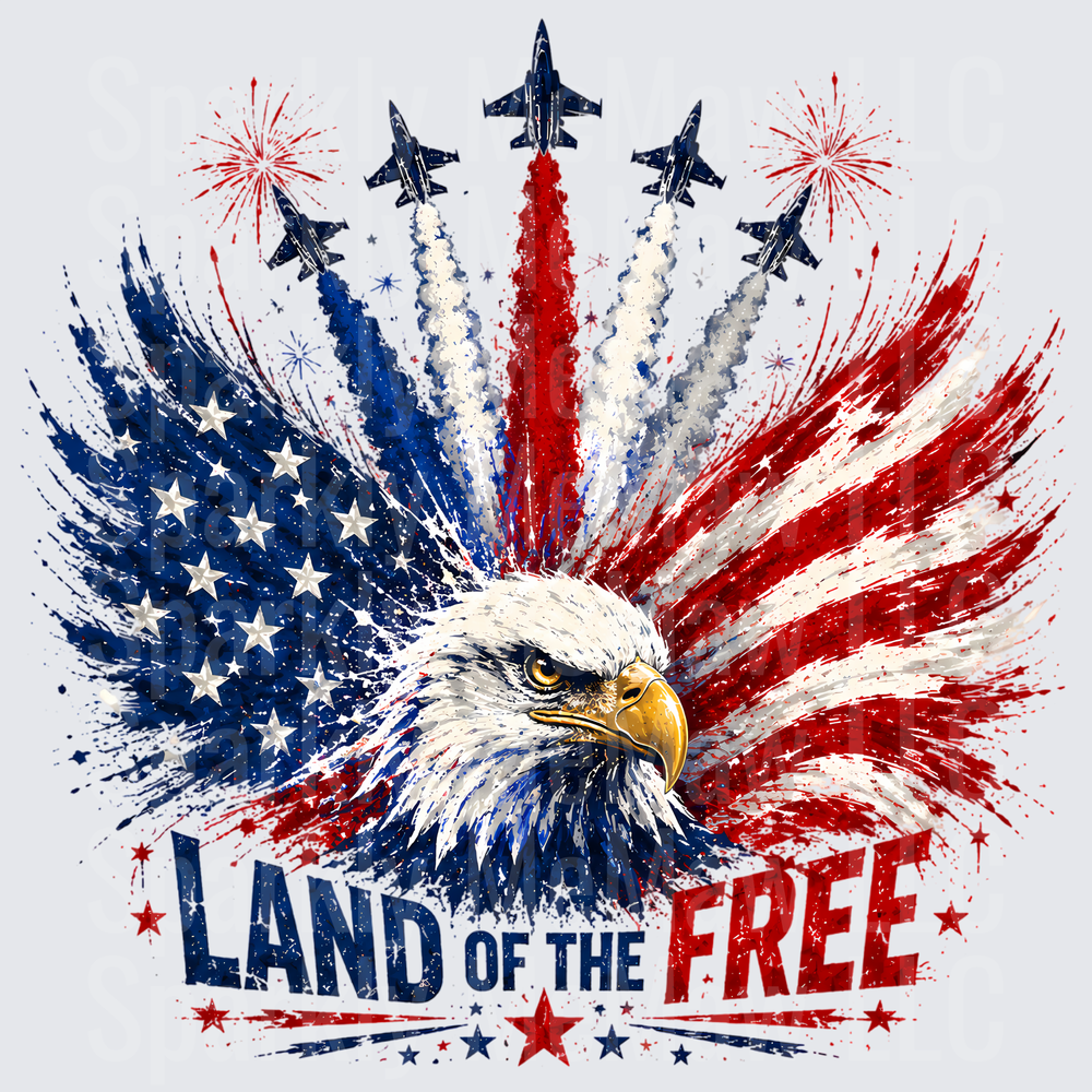 Land of the Free Patriotic Eagle with Fighter Jets and Fireworks UV DTF Decal