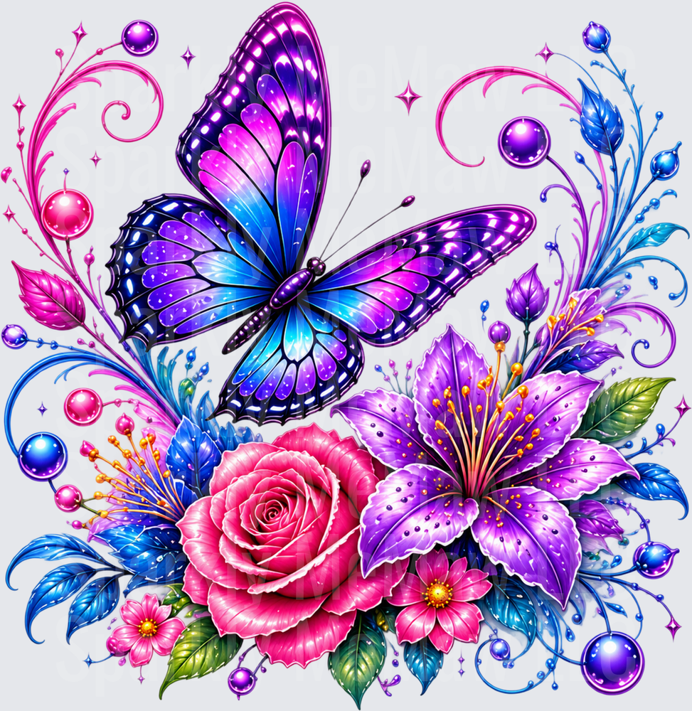 Butterfly Floral Sparkle is a DTF Transfer for Fabrics