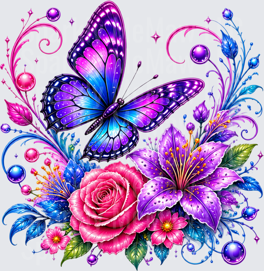 Butterfly Floral Sparkle is a DTF Transfer for Fabrics