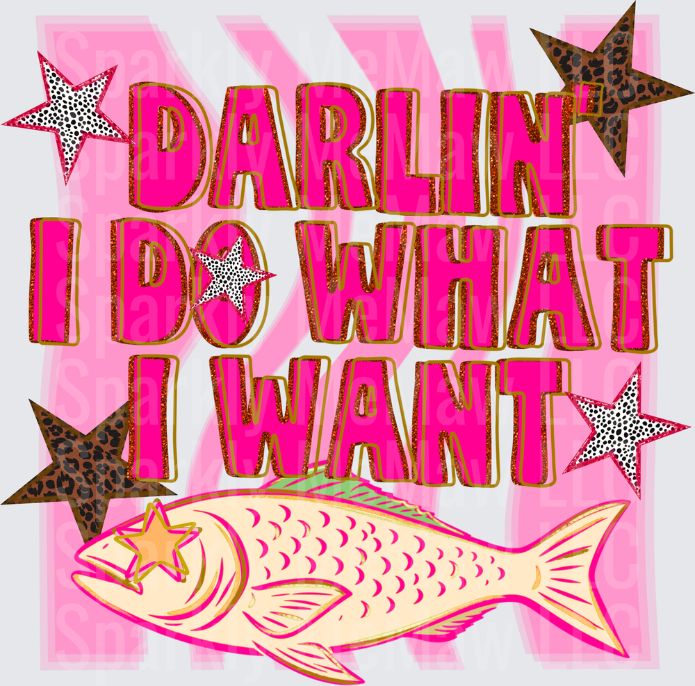 Darlin I Do What I Want Pink Sassy Mermaid with Leopard Stars UV DTF Decal