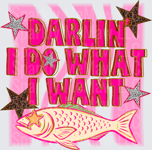 Darlin I Do What I Want Pink Sassy Mermaid with Leopard Stars UV DTF Decal