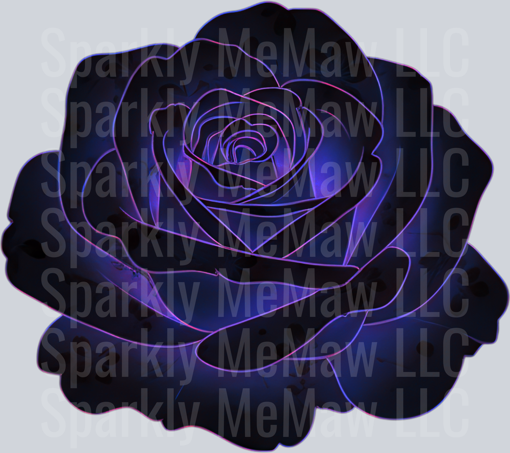 Dark Purple Neon Outlined Rose with Glowing Effects UV DTF Decal